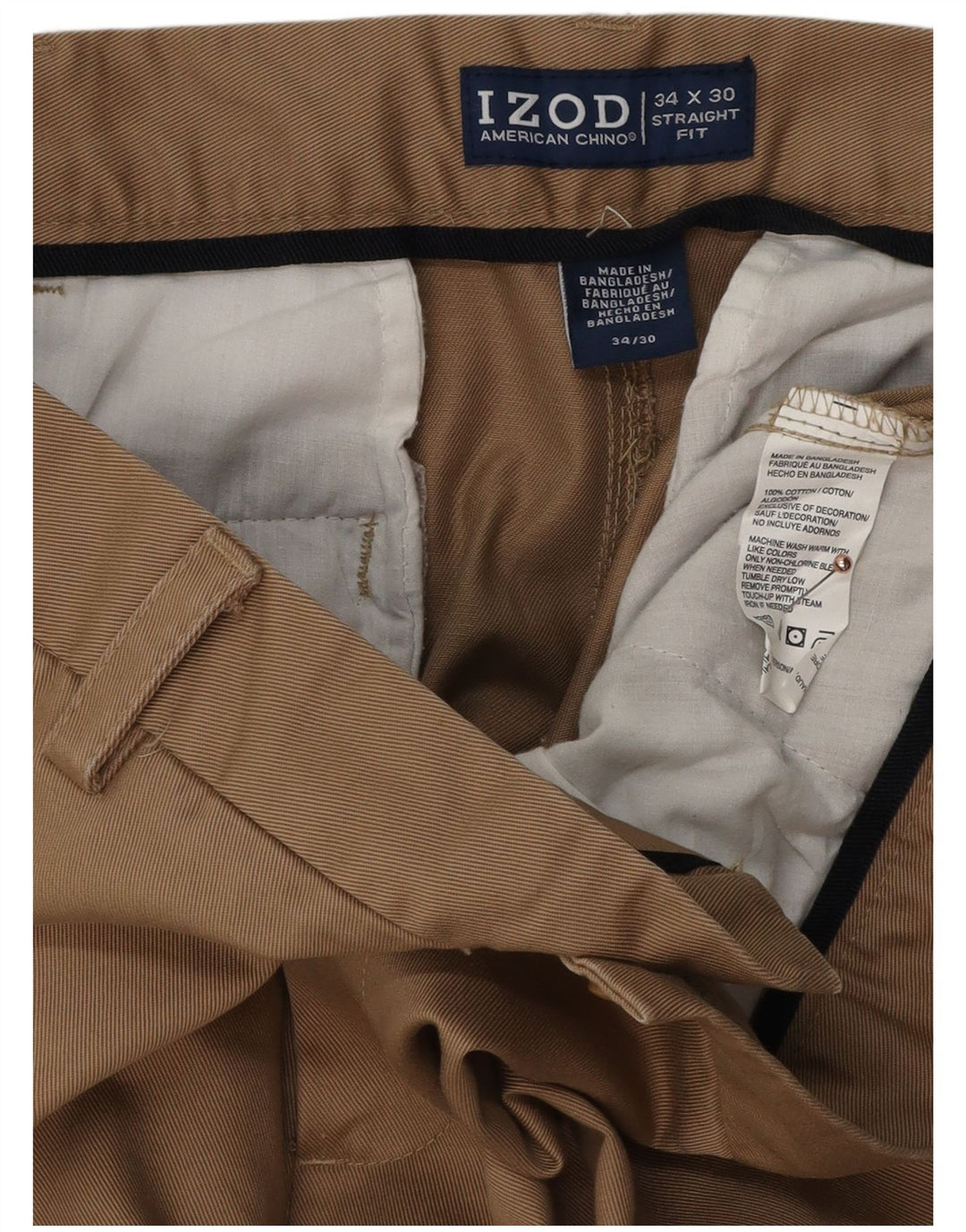 Calça chino reta masculina IZOD W3 L30 algodão marrom