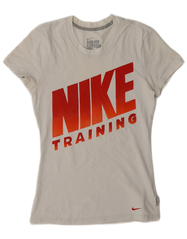 Camiseta Nike Feminina Dri Fit Graphic Top UK 10 Pequeno Algodão Branco