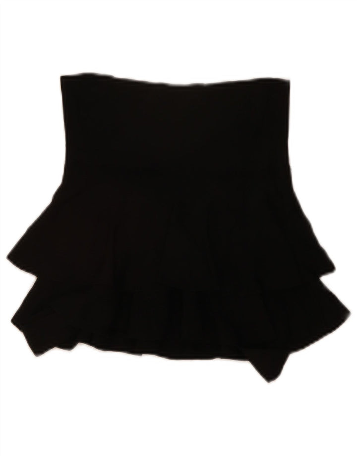 ZARA Mini saia feminina em camadas pequena W28 viscose preta