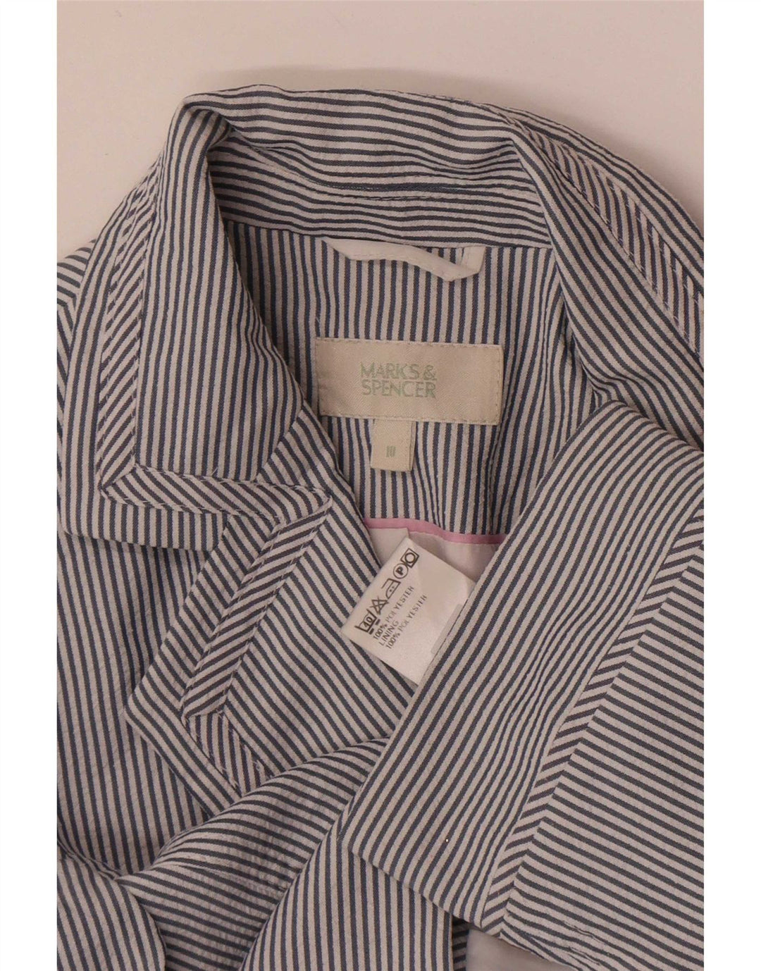 Jaqueta blazer feminina Marks & Spencer com 1 botão Reino Unido 10 listras azuis pequenas