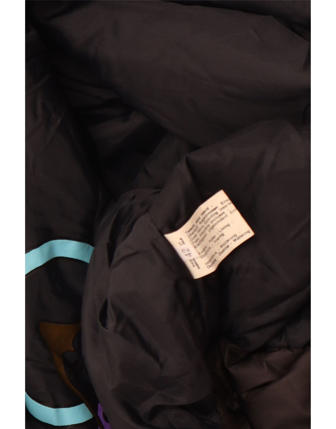 Jaqueta corta-vento feminina vintage UE 42 grande poliéster geométrico preto