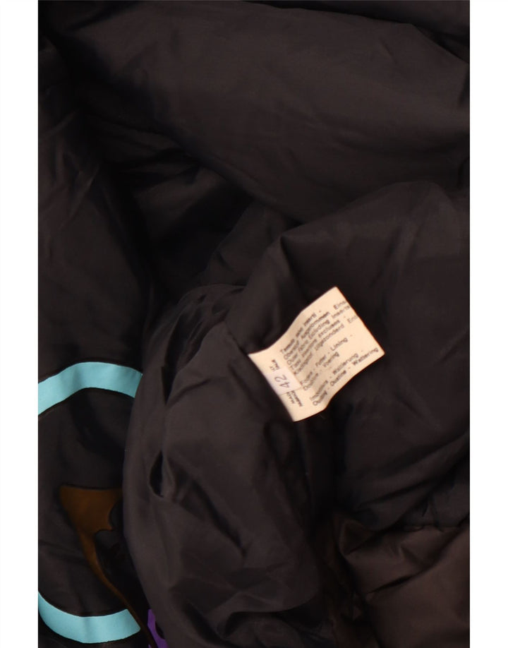 Jaqueta corta-vento feminina vintage UE 42 grande poliéster geométrico preto