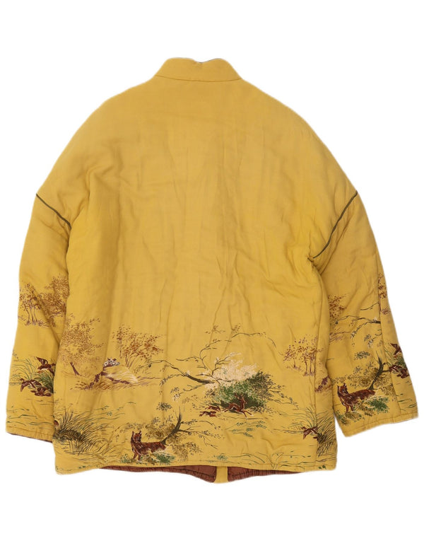 O revestimento animal acolchoado Reino Unido 16 das mulheres do vintage grande poliéster amarelo da cópia