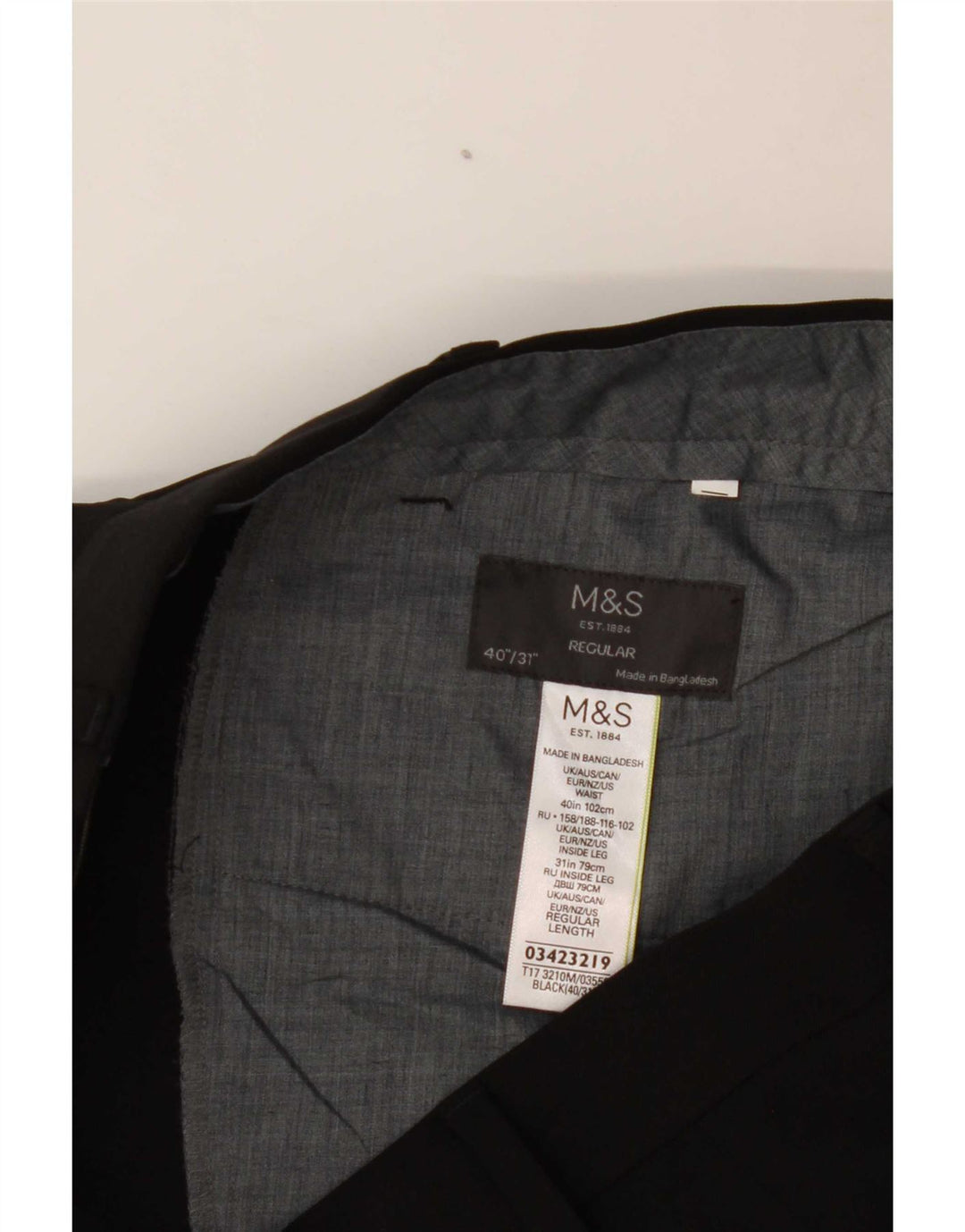 Calça masculina de terno regular Marks & Spencer W40 L31 poliéster preto