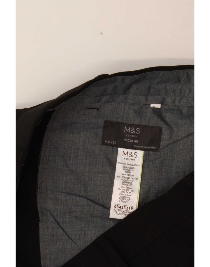 Calça masculina de terno regular Marks & Spencer W40 L31 poliéster preto