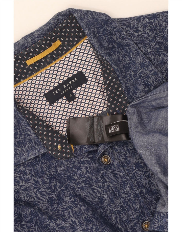 Camisa masculina TED BAKER tamanho 4 grande algodão floral azul marinho