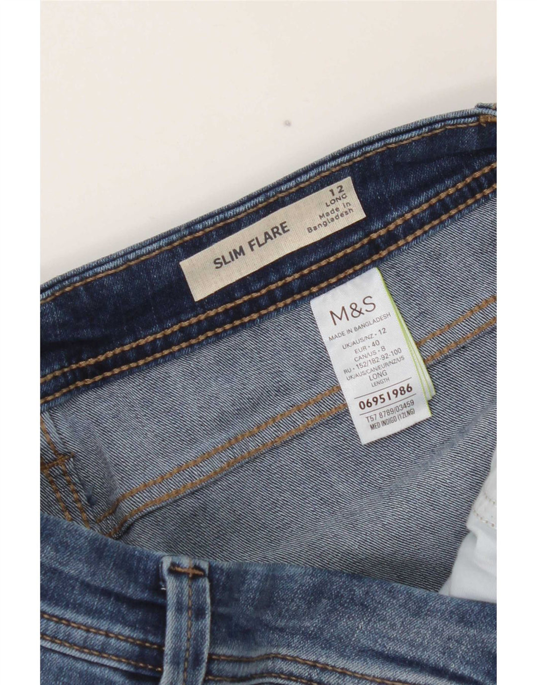 Jeans Marks & Spencer feminino longo slim queimado Reino Unido 12 médio W28 L32 azul