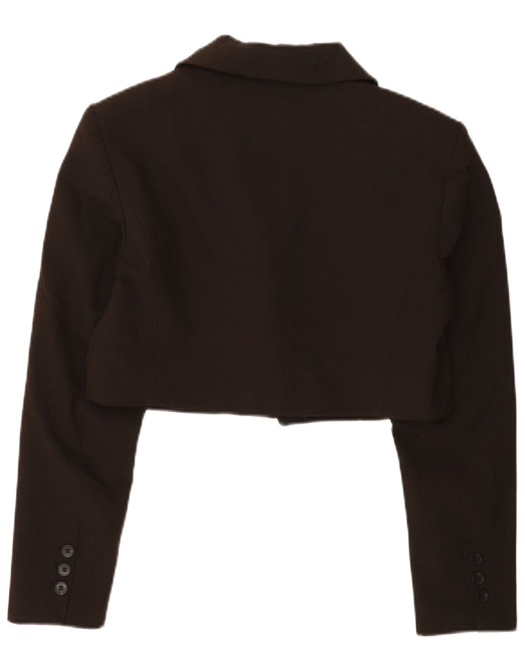 Jaqueta blazer feminina Zara Crop 1 botão Reino Unido 16 grande poliéster xadrez marrom
