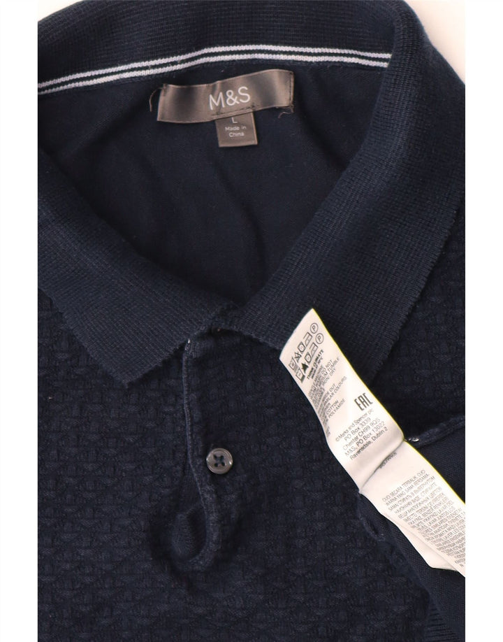 Suéter masculino MARKS & SPENCER com gola redonda, grande algodão azul marinho