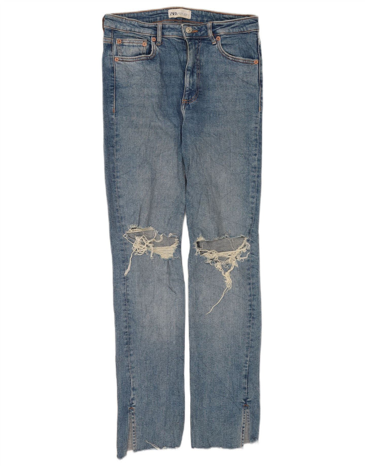 Zara Jeans feminino slim desgastado UE 40 médio W30 L31 algodão azul