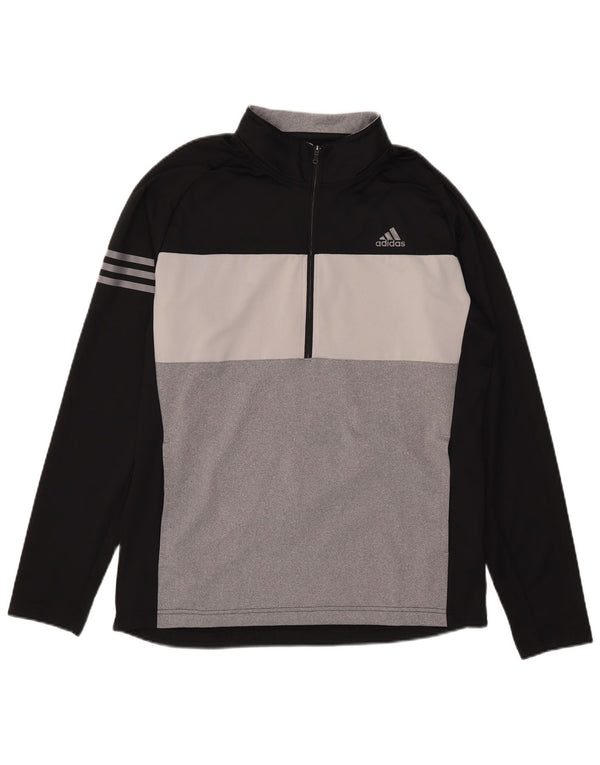 Adidas Mens Zip Neck Pullover Treino Top Médio Preto Colorblock