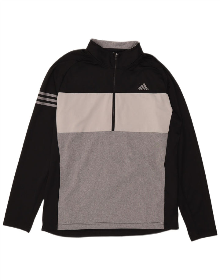 Adidas Mens Zip Neck Pullover Treino Top Médio Preto Colorblock