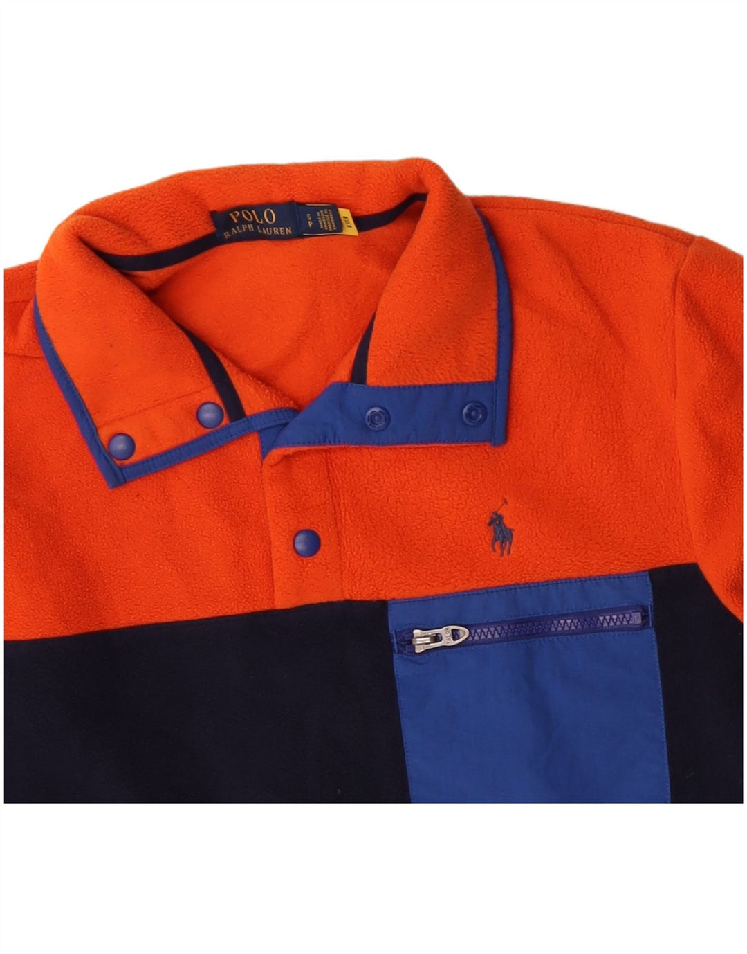 POLO RALPH LAUREN Suéter masculino de lã com gola redonda e pequeno bloco colorido laranja