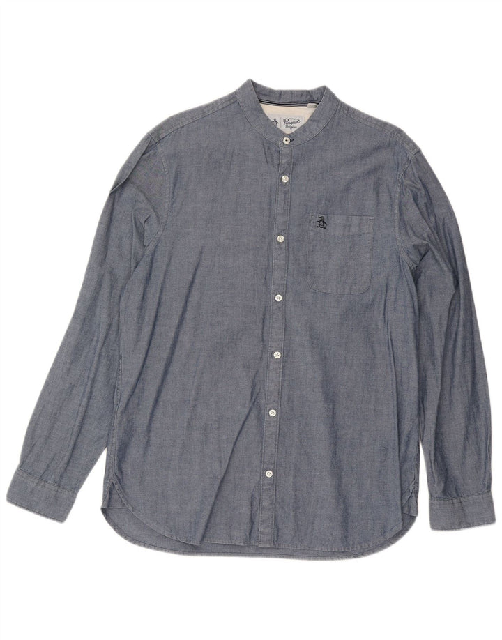 Camisa masculina Penguin grande algodão manchado azul marinho