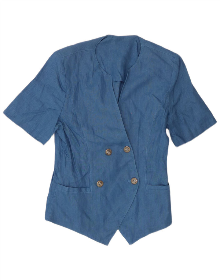 Cardigan feminino Preca manga curta IT 42 linho azul médio