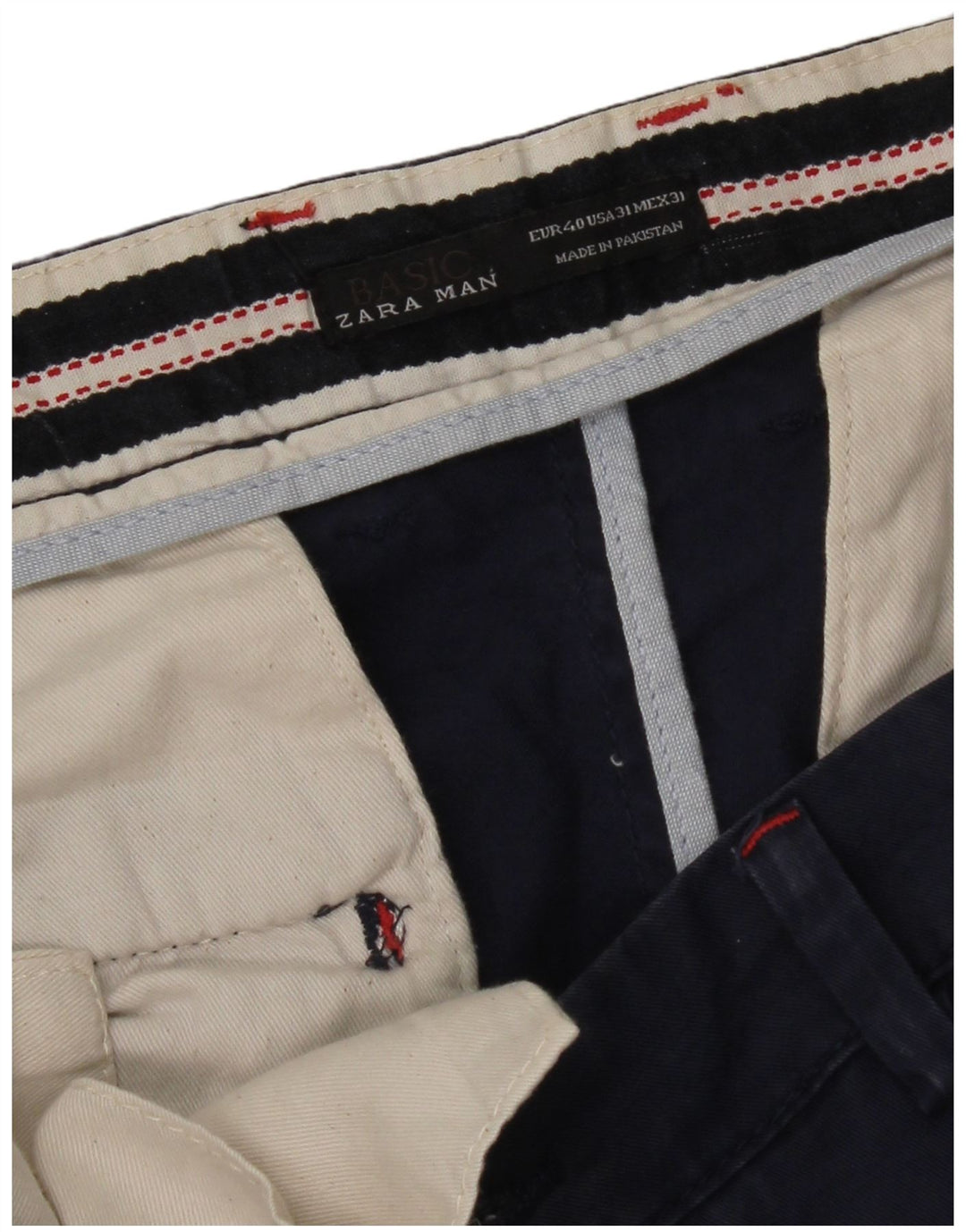Zara Mens Slim Chino Calças EU 40 Médio W31 L34 Azul Marinho