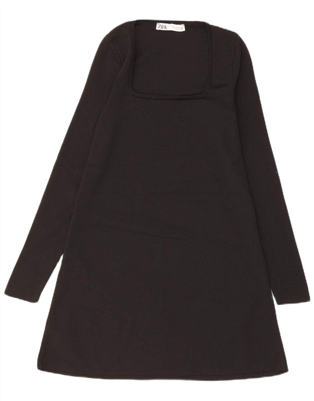 Vestido feminino Zara manga comprida evasê Reino Unido 10 pequeno poliéster preto