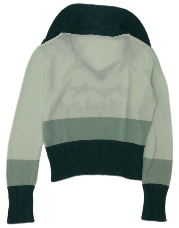 Suéter feminino vintage com gola polo gráfica Reino Unido 14 verde médio