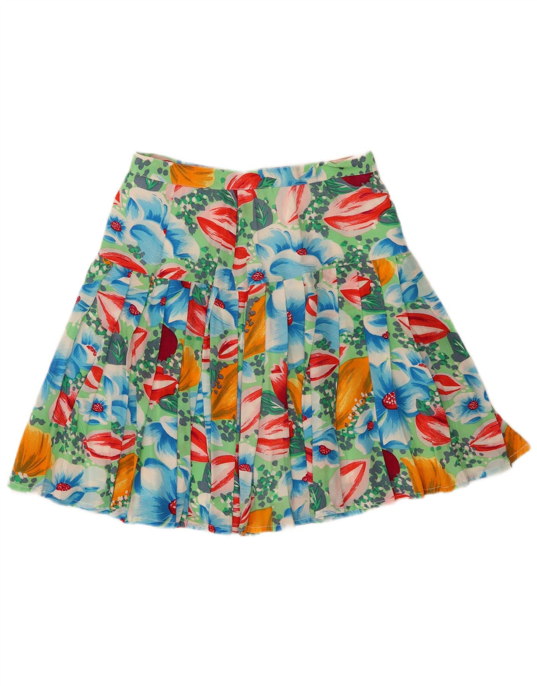 Saia plissada feminina vintage W28 média floral multicolorida