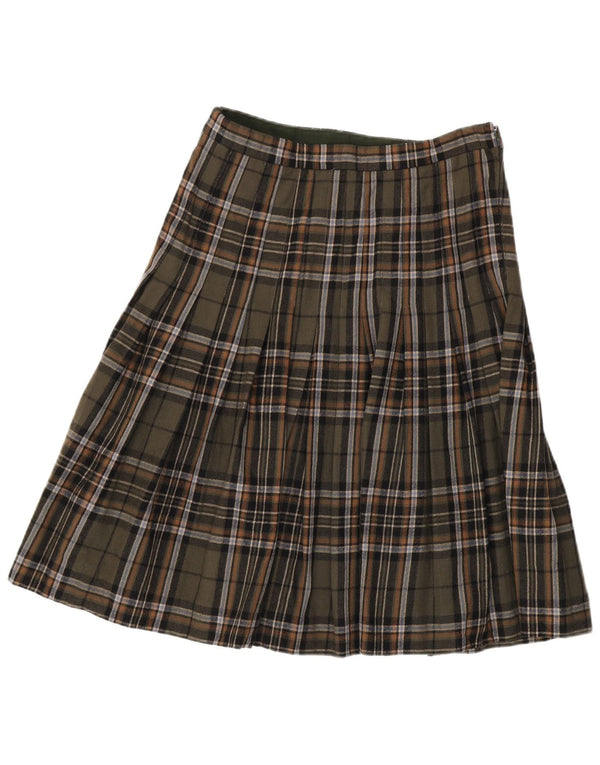 Saia feminina vintage cintura alta plissada linha A IT 46 grande W30 cáqui xadrez