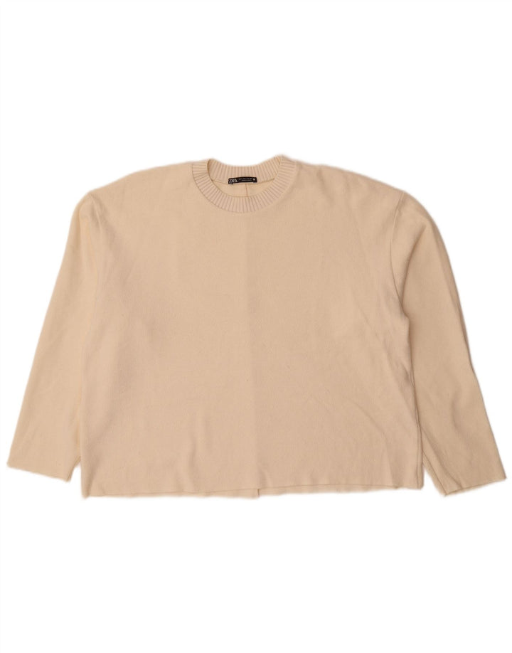 Zara Suéter feminino oversized com gola redonda Reino Unido 16 grande off white