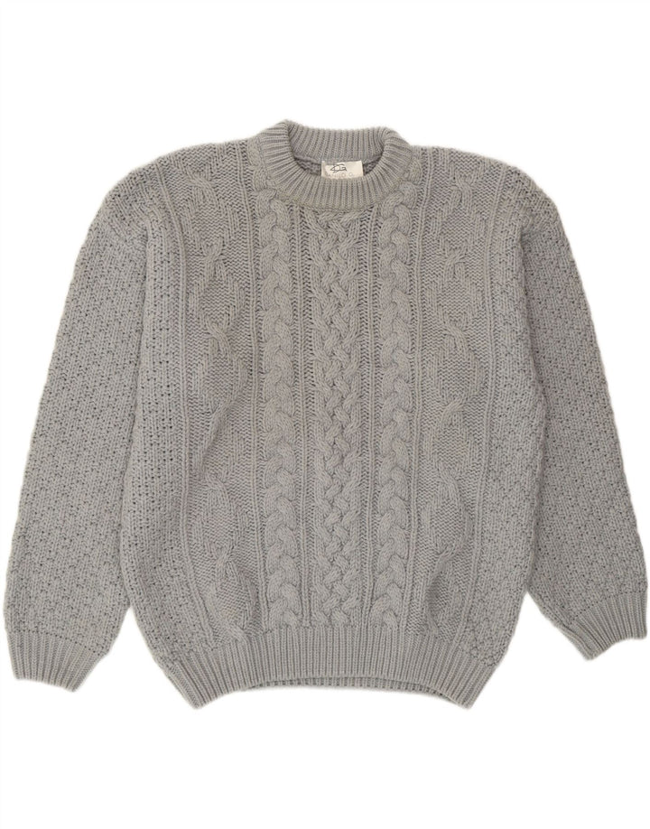 Suéter vintage masculino com gola redonda, grande lã cinza