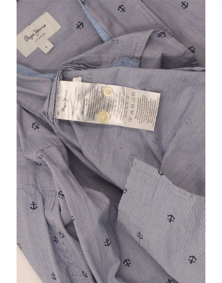 PEPE Jeans Masculino Padrão Abstrato Regular Fit Camisa Grande Risca Azul