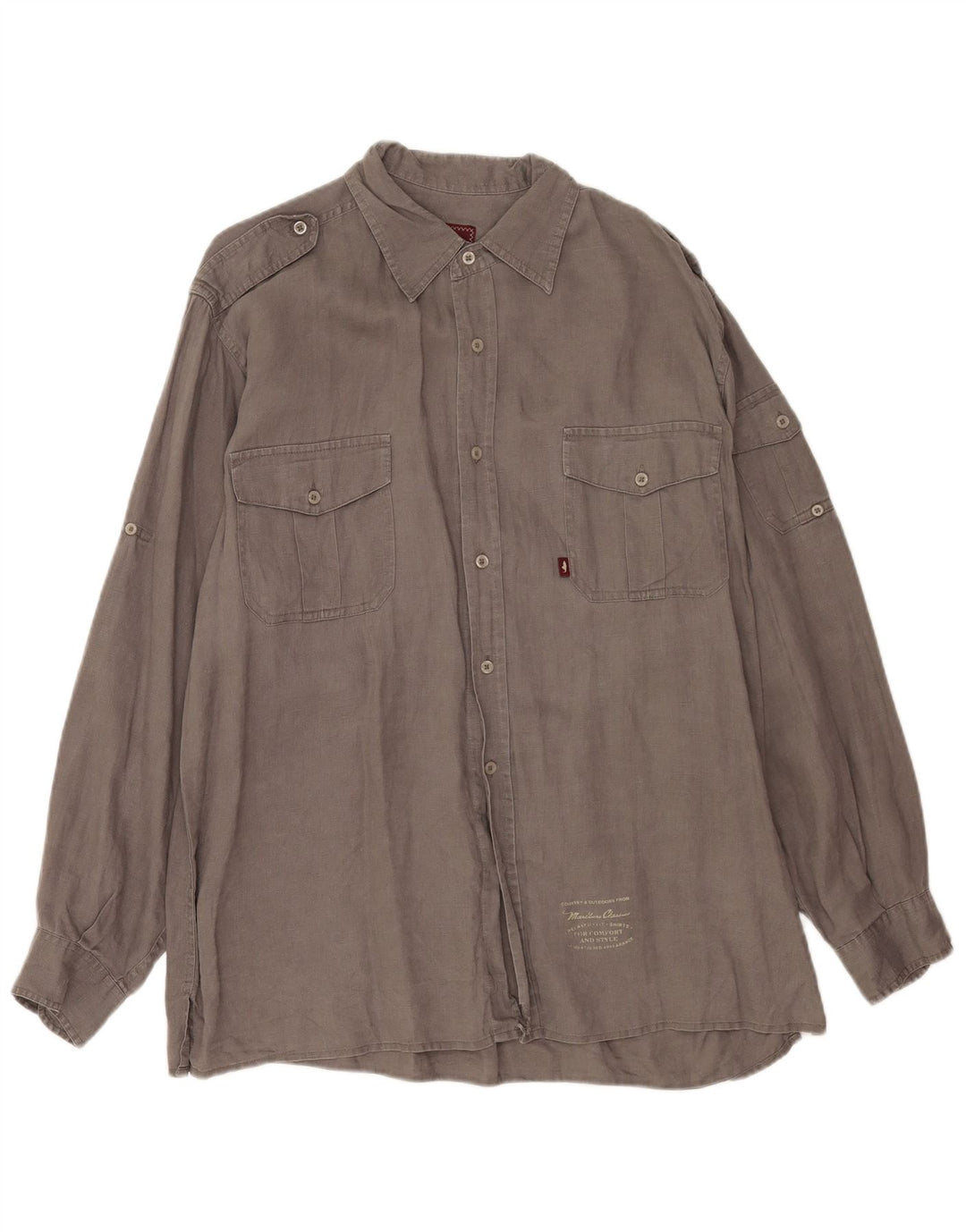 Camisa militar masculina Marlboro Classics grande linho cinza