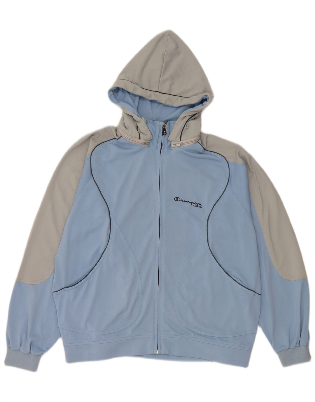 Jaqueta masculina com capuz e capuz Champion, pequena, azul, colorblock, poliéster