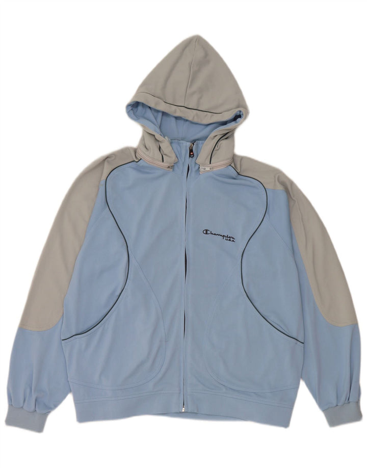 Jaqueta masculina com capuz e capuz Champion, pequena, azul, colorblock, poliéster