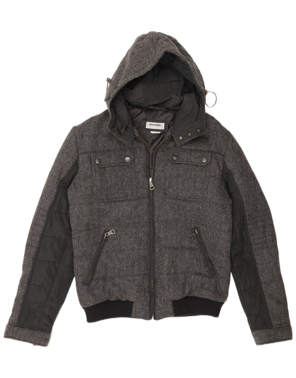 Jaqueta masculina acolchoada com capuz X-Cape UK 42 XL lã virgem espinha de peixe cinza