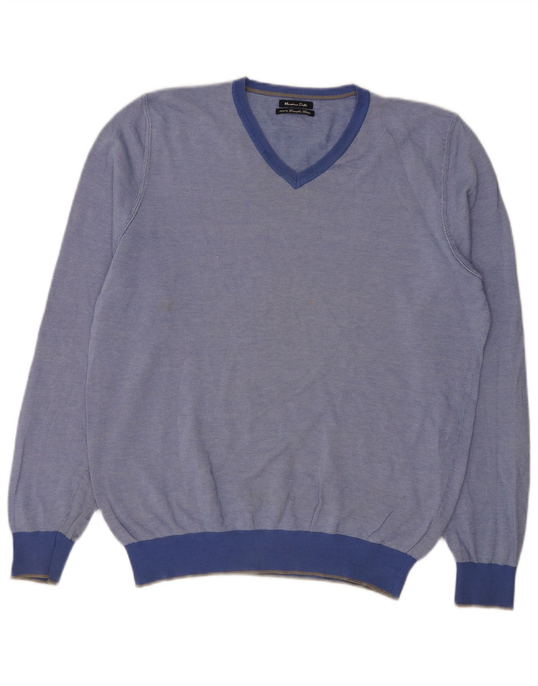 Suéter masculino Massimo Dutti com decote em V grande algodão azul