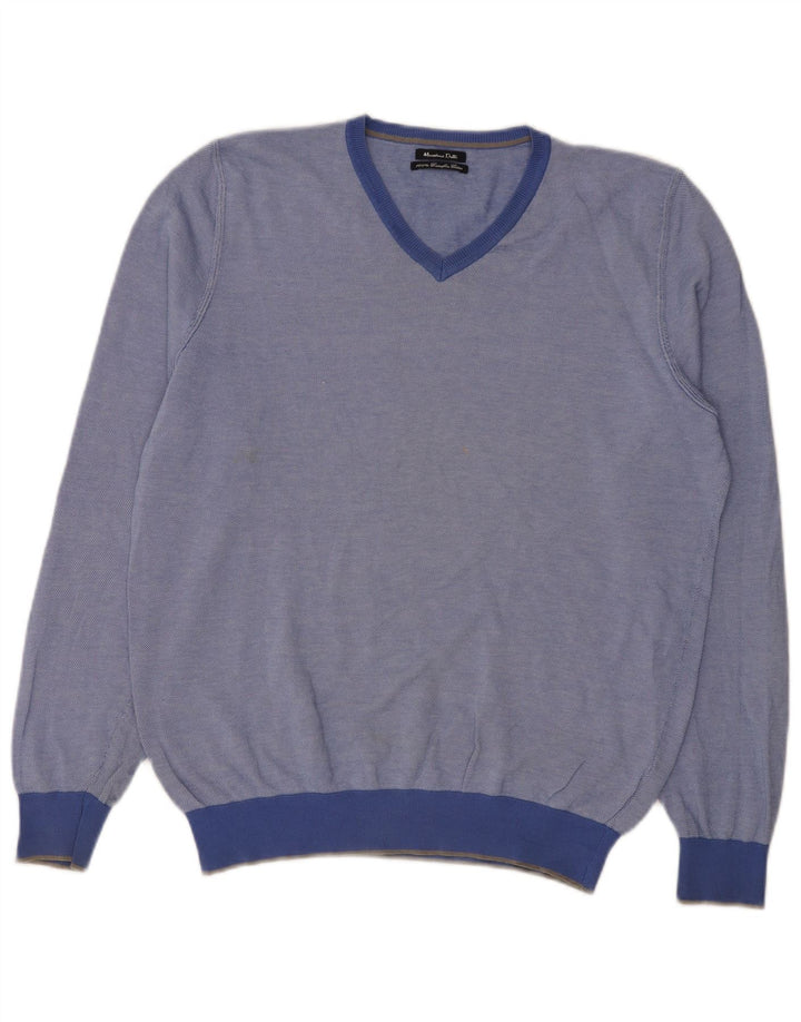Suéter masculino Massimo Dutti com decote em V grande algodão azul