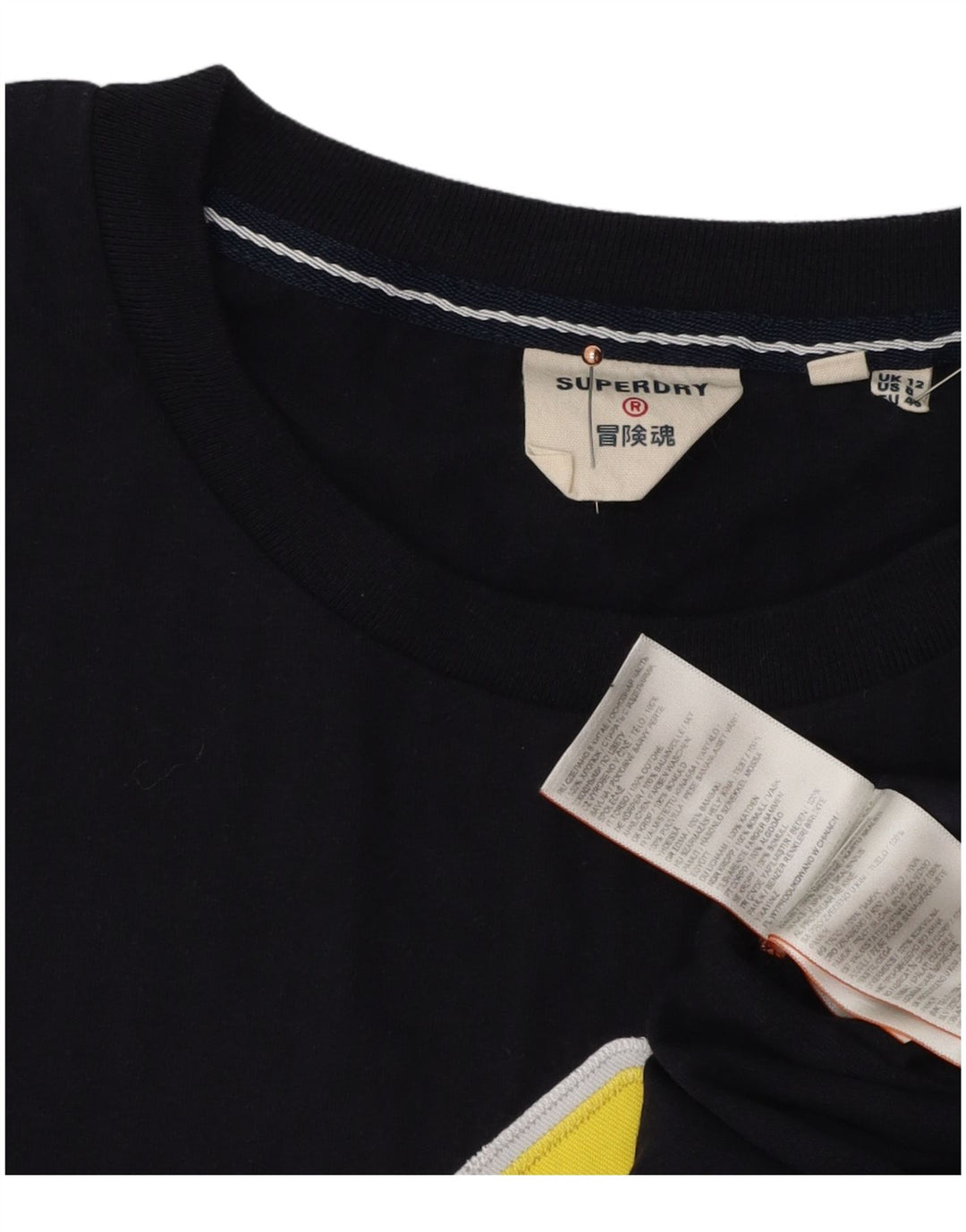 Camiseta feminina SUPERDRY com estampa gráfica UK 12 algodão azul marinho médio