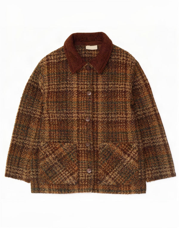 Sobretudo curto Weave of The Irish Mens UK 14 lã xadrez marrom médio