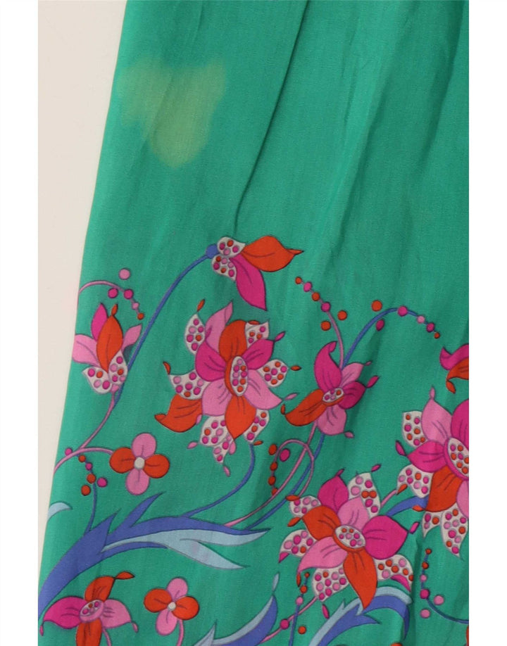 Saia larga feminina vintage W28 floral verde médio