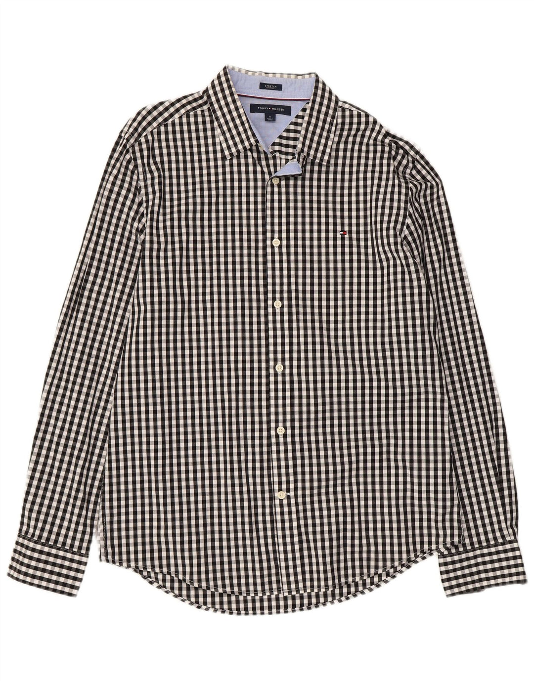 Camisa masculina TOMMY HILFIGER média preta algodão guingão