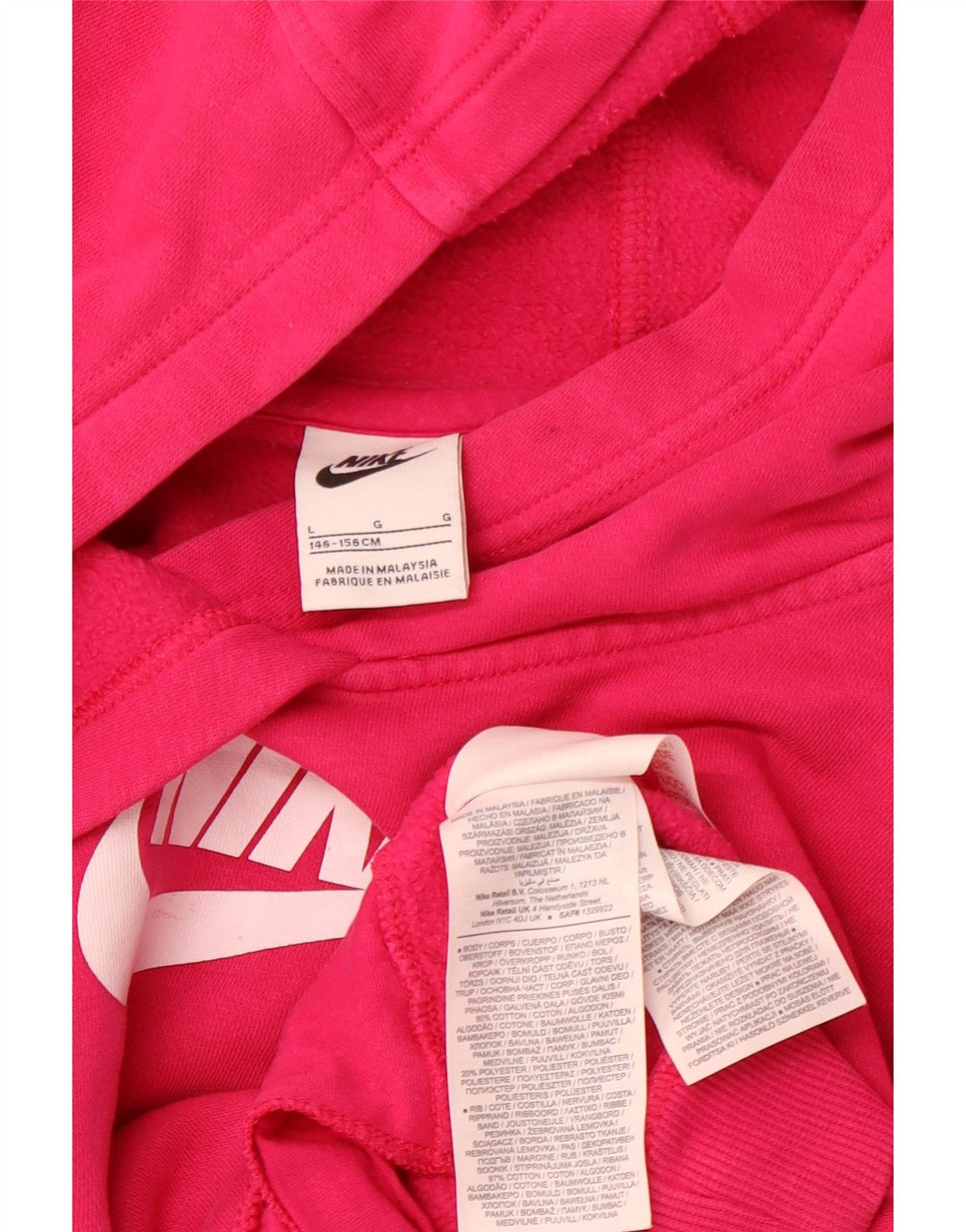 NIKE Girls Crop Graphic Hoodie Jumper 12-13 anos grande algodão rosa