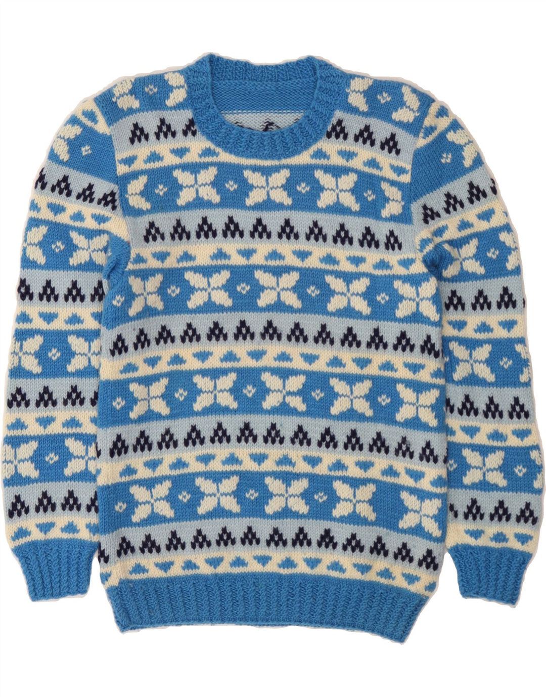 Suéter masculino VINTAGE com gola redonda e pequeno azul Fair Isle
