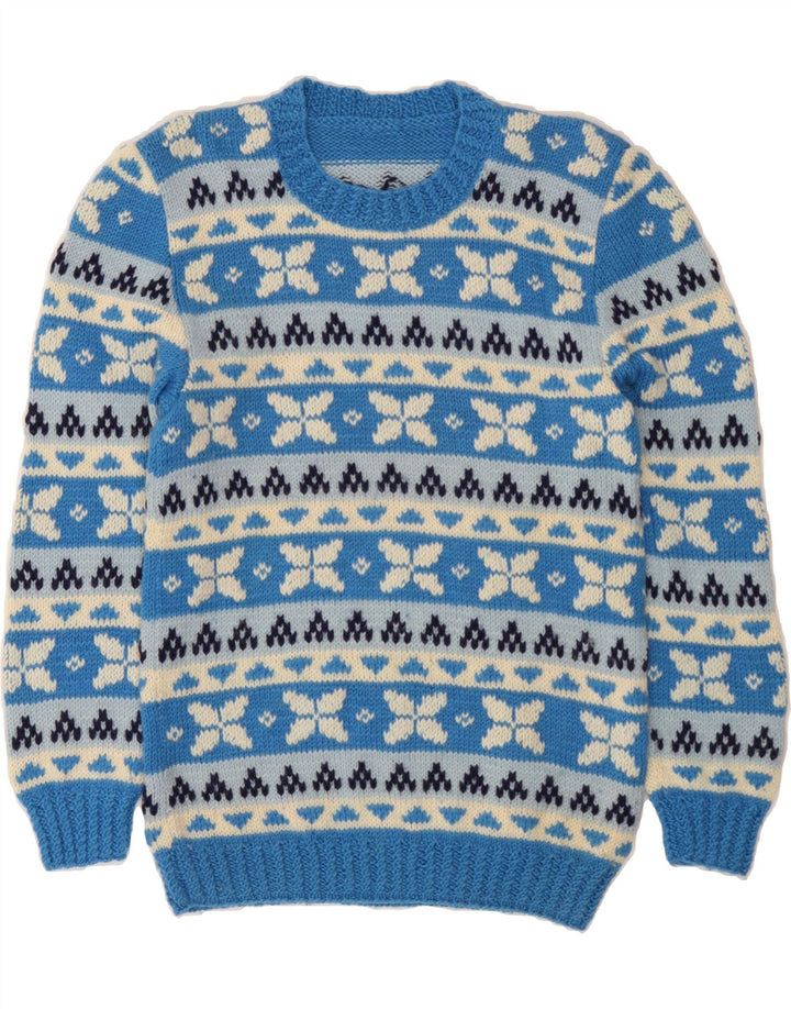 Suéter masculino VINTAGE com gola redonda e pequeno azul Fair Isle
