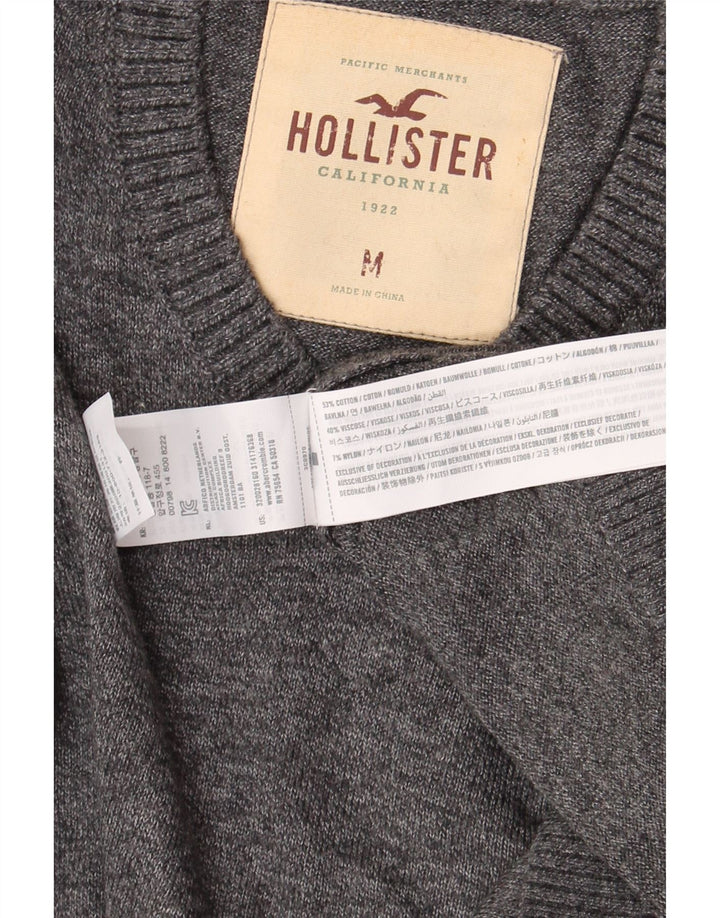 Suéter masculino Hollister com decote em V de algodão cinza médio