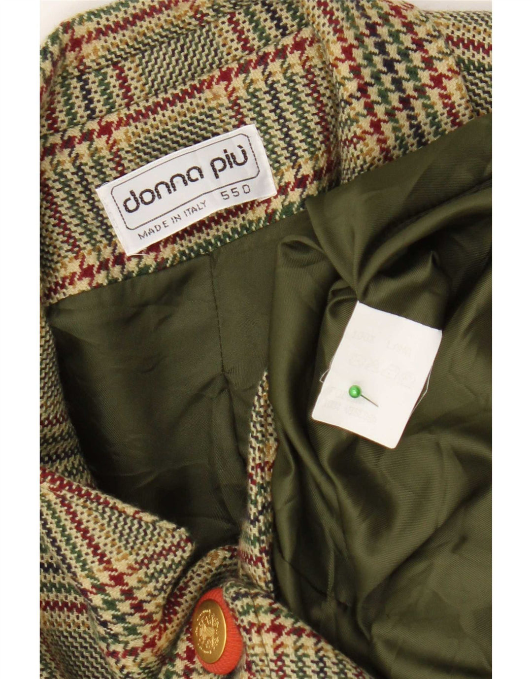 Jaqueta blazer feminina Donna Piu com 3 botões Reino Unido 20 2XL lã verde houndstooth