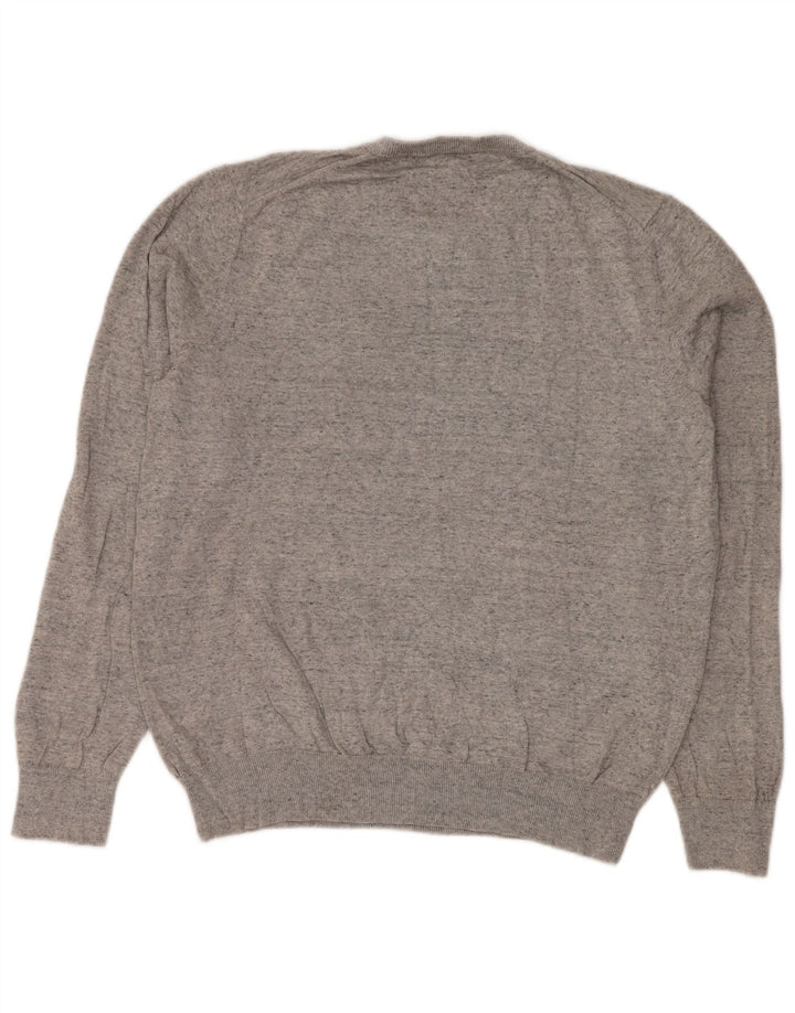 Suéter masculino Marks & Spencer com gola redonda, grande algodão manchado cinza