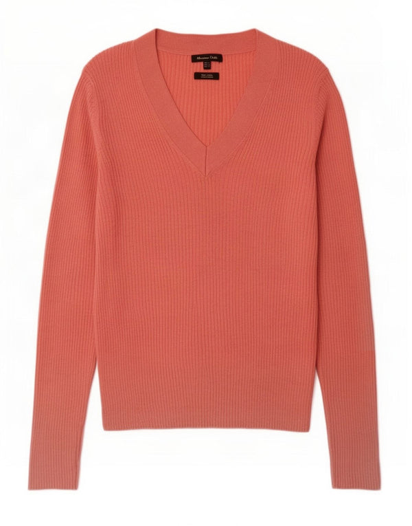 Suéter feminino Massimo Dutti com decote em V Reino Unido 12 seda rosa médio