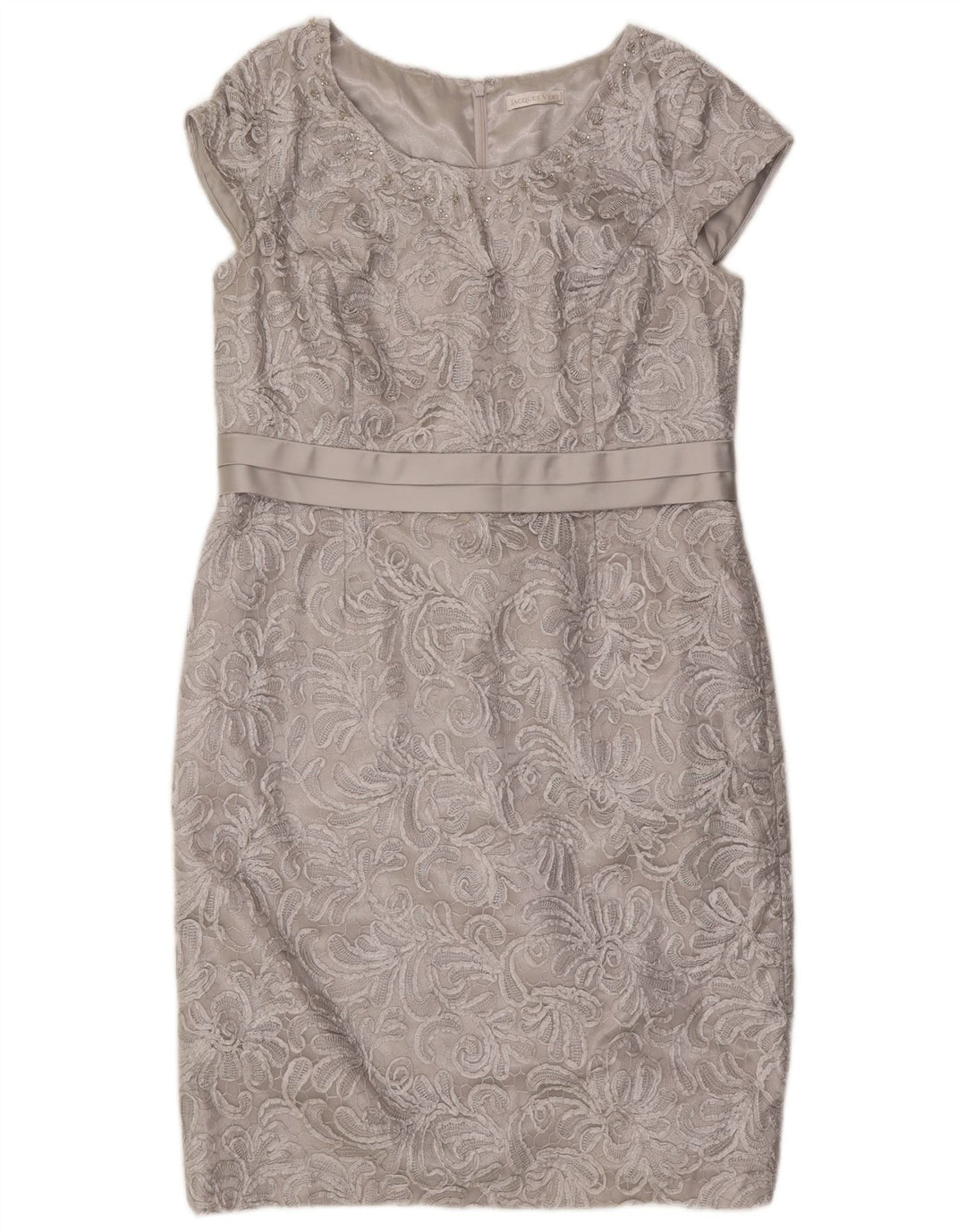 Vestido bainha feminino Jacques Vert Reino Unido 16 grande poliéster cinza