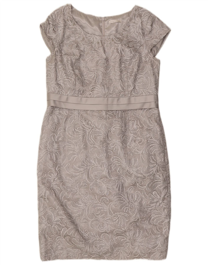 Vestido bainha feminino Jacques Vert Reino Unido 16 grande poliéster cinza