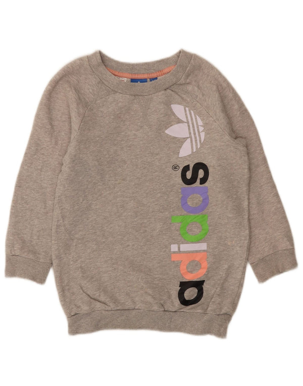 Suéter gráfico feminino Adidas 7-8 anos algodão manchado cinza