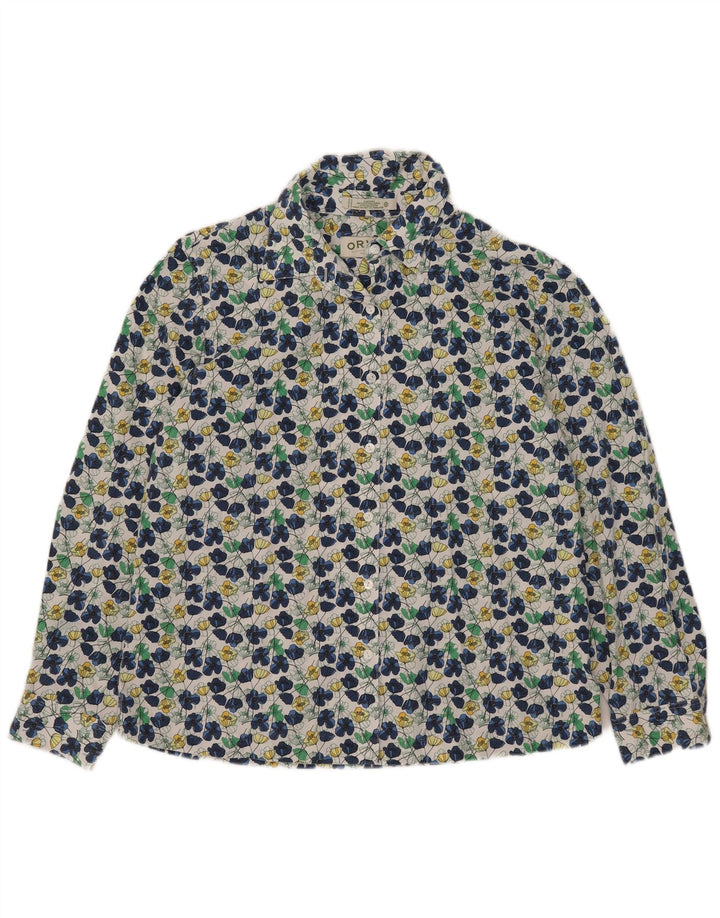 Camisa feminina Orvis Reino Unido 16 grande algodão floral multicolorido