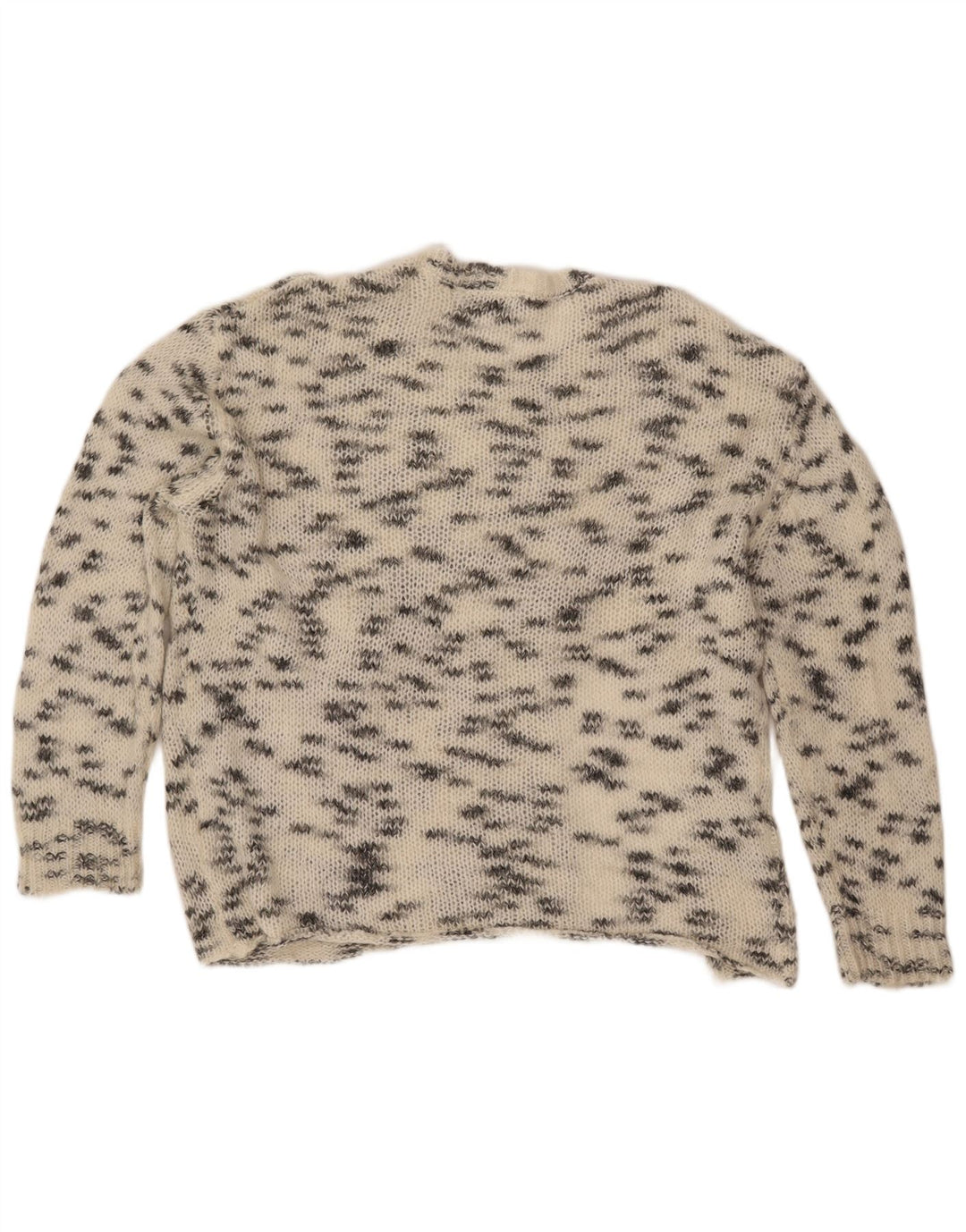 ZARA Suéter feminino com gola redonda, Reino Unido 16, grande, branco manchado