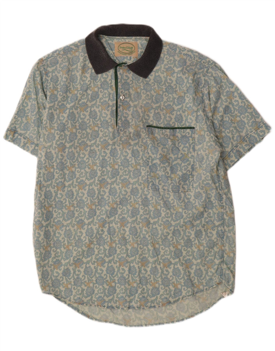 Camisa pulôver masculina de manga curta Peter Elliot algodão floral azul médio